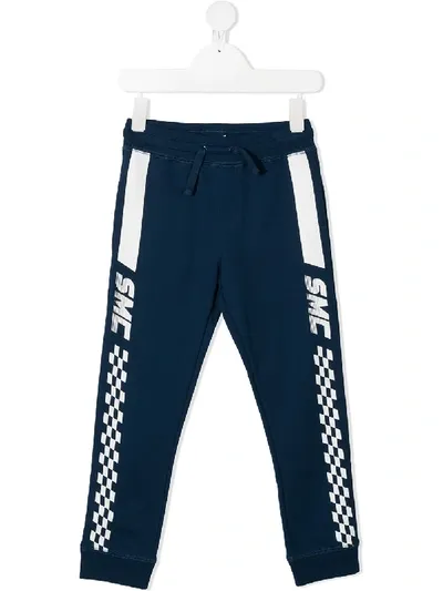 Stella Mccartney Kids' Checkerboard Side-stripe Track Pants In Blue