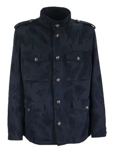 Etro Jersey Jacquard Safari Jacket In Blue