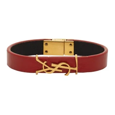 Saint Laurent Patent-leather And Gold-tone Bracelet In Red