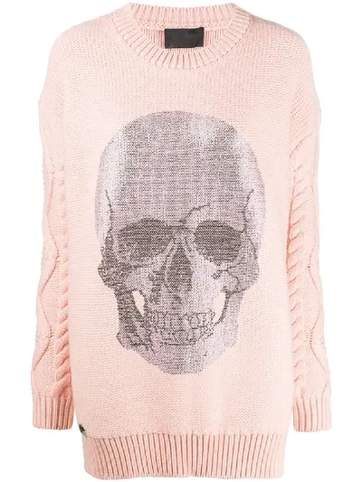 Philipp Plein Skull Mini Knitted Dress In Pink