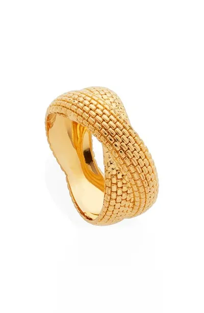 Monica Vinader 18ct Gold Plated Vermeil Silver Heirloom Woven Cross Ring