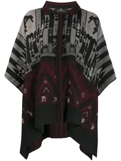 Etro Bohemian Knit Poncho In Schwarz