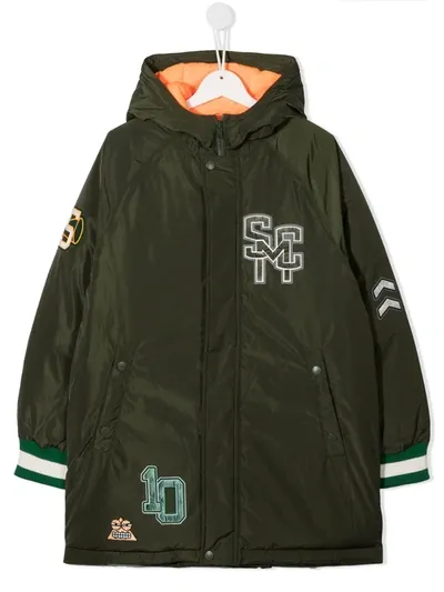 Stella Mccartney Teen Varsity Badges Puffer Coat In Green