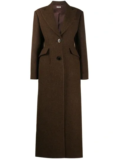 Miu Miu Long Single-breasted Wool Coat In Brown