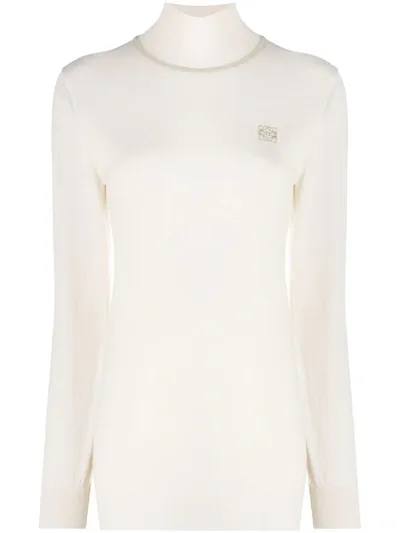 Loewe Anagram-embroidered High Neck Jumper In Neutrals