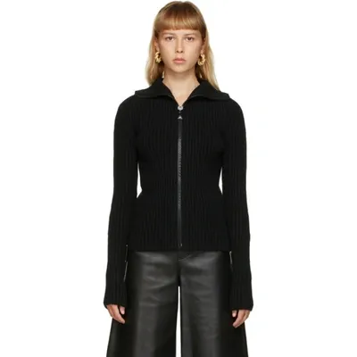 Bottega Veneta Zip-up Wool Knit Cropped Sweater In Black