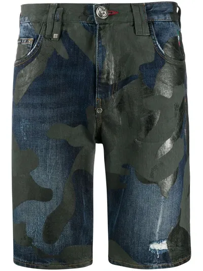 Philipp Plein Camouflage Print Bermuda Shorts In Blue