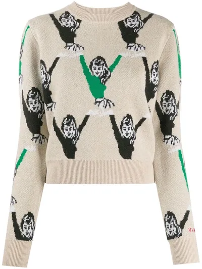 Victoria Victoria Beckham Graphic Print Jumper In Neutrals