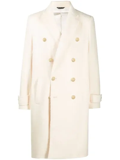 Family First Double Breasted Mid-length Coat In Neutrals