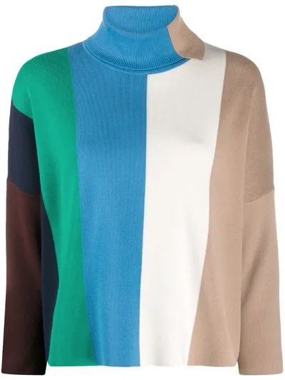 Victoria Victoria Beckham Color-block Roll Neck Jumper In Blue