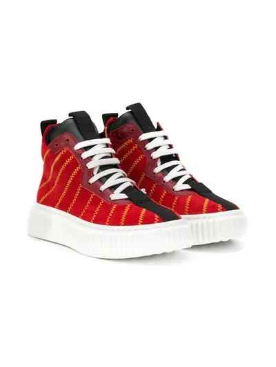 Marni Kids' Contrast-stitch High-top Sneakers In Red