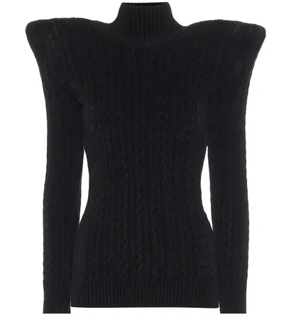 Balenciaga Cable Knit-effect Velvet Turtleneck Sweater In Black