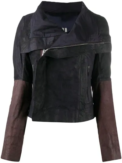 Rick Owens Deconstructed Zip-up Biker Jacket In Blue