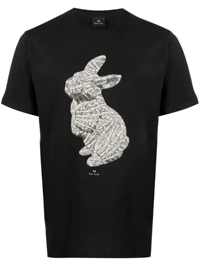 Ps By Paul Smith Rabbit Print T-shirt In Black