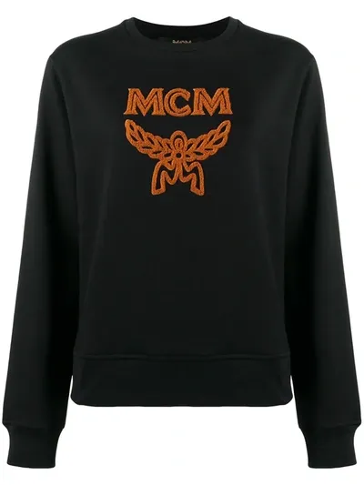 Mcm Raised Logo Cotton Sweatshirt In Black,brown