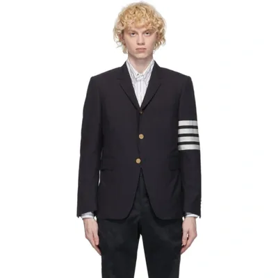 Thom Browne Navy Plain Weave Classic 4-bar Blazer In Blue