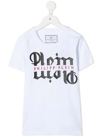 Philipp Plein Kids' Gothic Plein Logo T-shirt In White