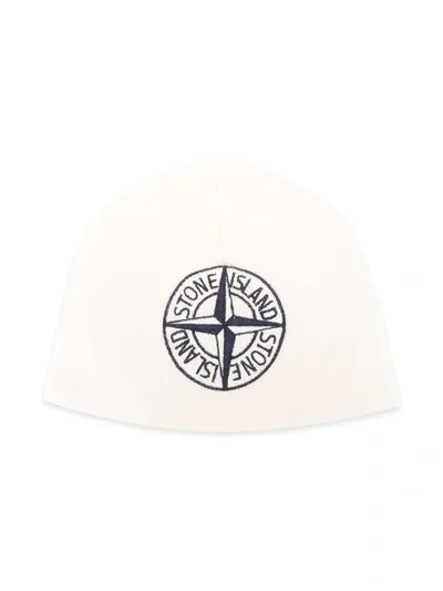 Stone Island Junior Kids' Embroidered Logo Beanie In Neutrals