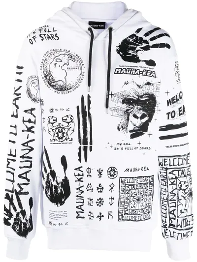 Mauna Kea Symbol Print Long Sleeve Hoodie In White