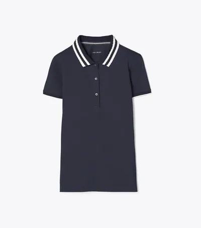 Tory Sport Performance Piqué Pleated Collar Polo In Tory Navy/snow White