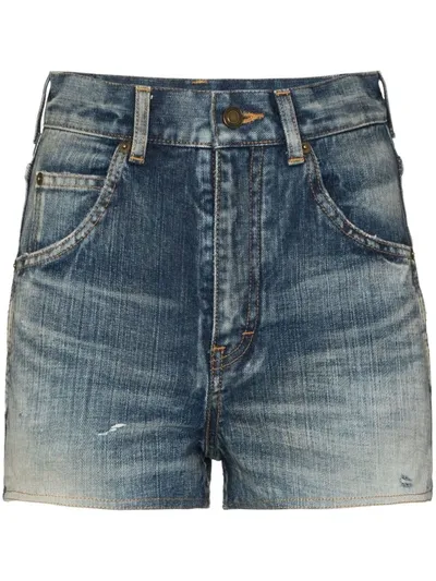 Saint Laurent Destroyed-effect Denim Shorts In 蓝色