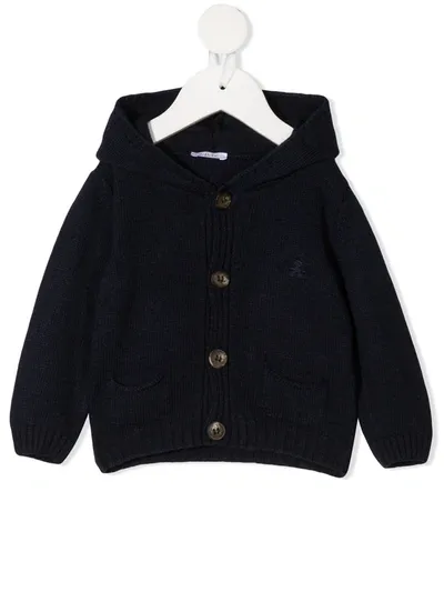 Le Bebé Enfant Babies' Knitted Hooded Cardigan In Blue