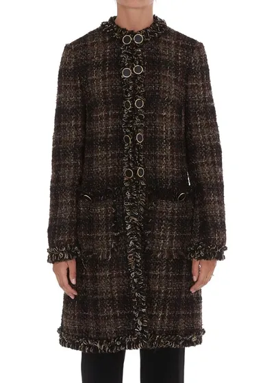 Dolce & Gabbana Tweed Checked Coat In Brown