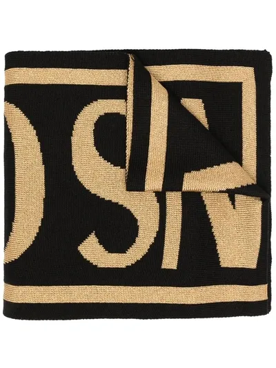 Versace Jeans Couture Intarsia Logo Scarf In Black