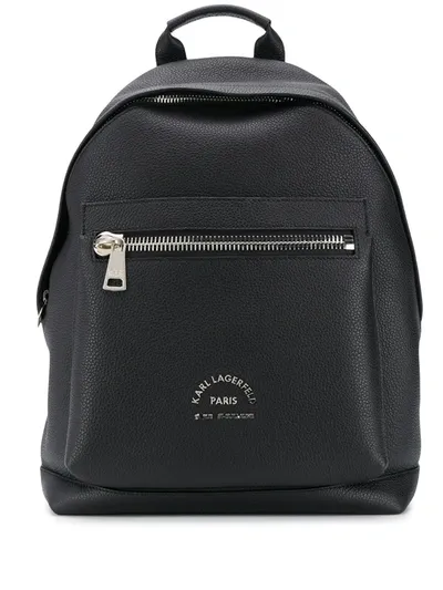 Karl Lagerfeld Leather Logo Backpack In Black