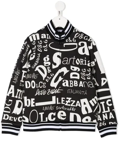 Dolce & Gabbana Kids' Boy's Scribble Logo Printed Baseball Jacket In Black