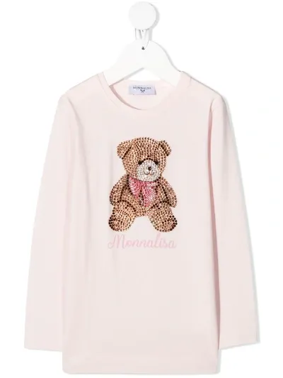 Monnalisa Kids' Teddy Bear Cotton Sweatshirt In Pink