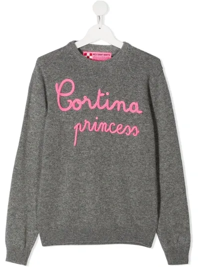 Mc2 Saint Barth Kids' Applique Slogan Jumper In Grey