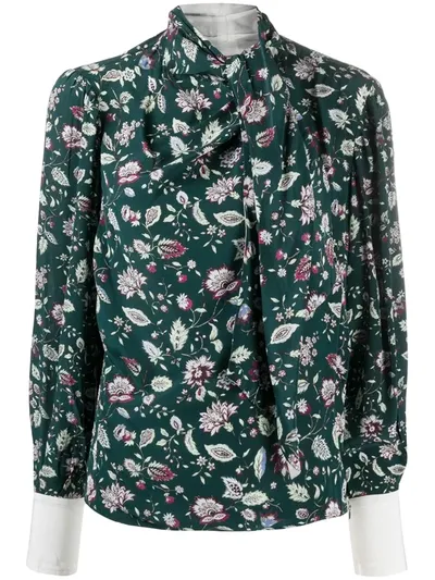 Isabel Marant Floral Printed Silk Blouse In Green