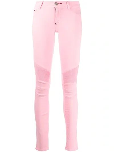 Philipp Plein Mid-rise Ribbed Skinny Jeans In Pink