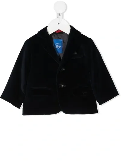 Fay Babies' Single Breasted Velvet Blazer In 蓝色