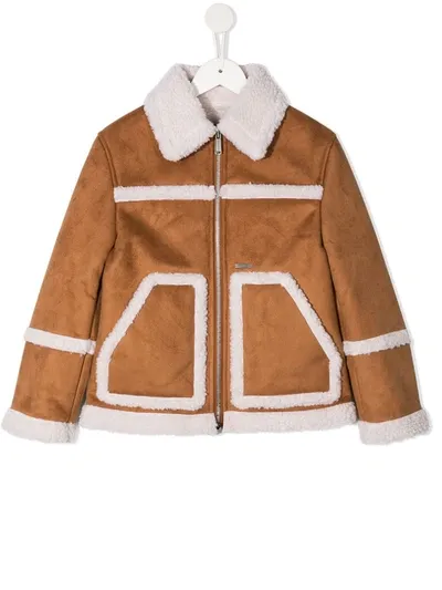 Dsquared2 Kids' Faux-shearling Zipped Jacket In Brown