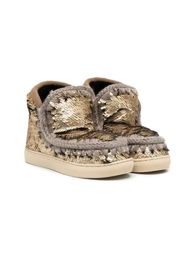 Mou Kids' Sequin Embellished Eskimo Boots In Gold