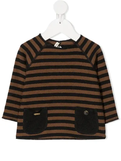 Zhoe & Tobiah Babies' Patch-pocket Striped Sweater In 棕色