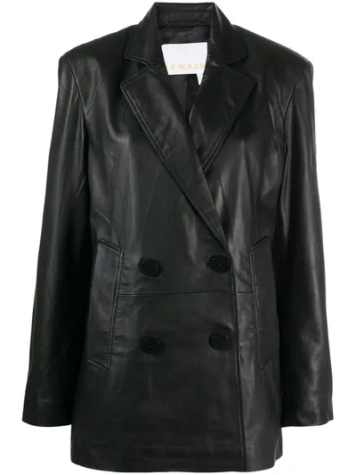 Remain Debbie Double-breasted Leather Blazer In Schwarz