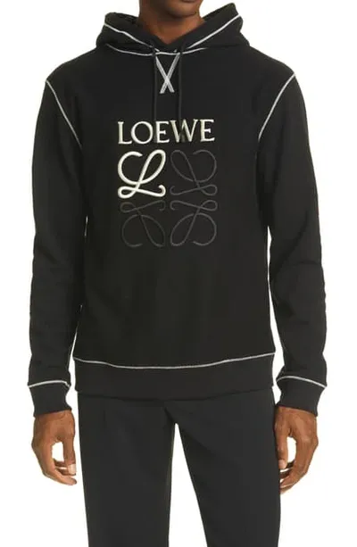 Loewe Embroidered Logo Contrast-stitch Hoodie In Black