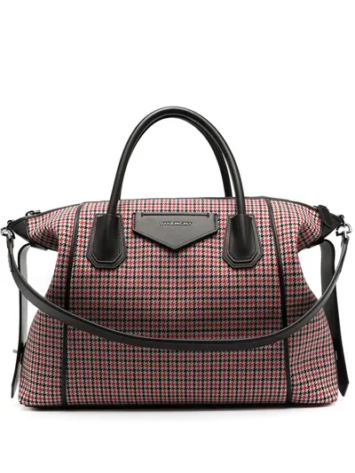 Givenchy Logo-patch Check-pattern Tote Bag In Red