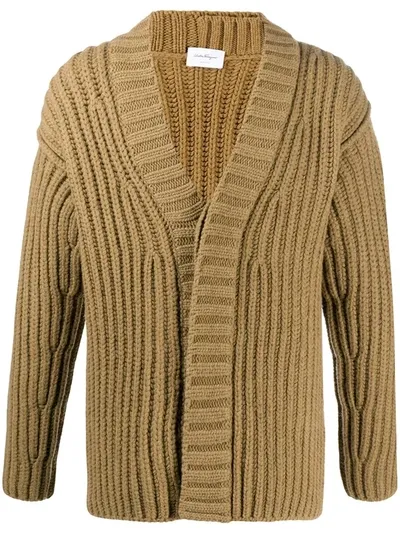 Ferragamo Chunky Ribbed Knit Cardigan In Green