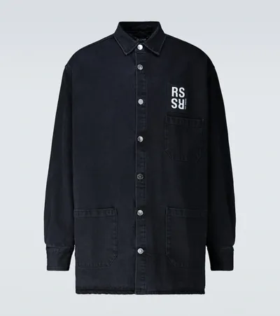 Raf Simons Denim Logo Patch Buttoned Shirt In Black