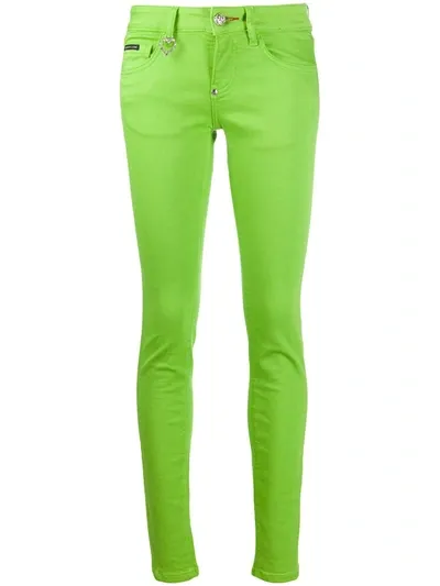 Philipp Plein Skinny-jeans Mit Kristallen In Green