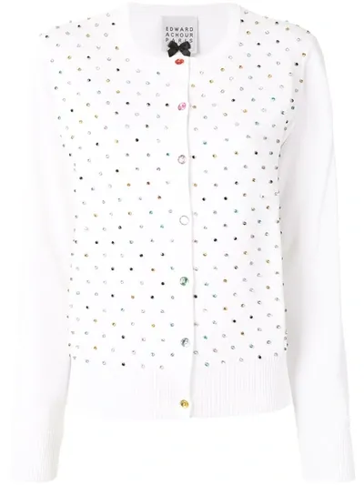 Edward Achour Paris Embellished Round Neck Cardigan In White