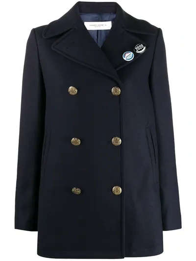 Golden Goose Short Double Breasted Coat In Blue