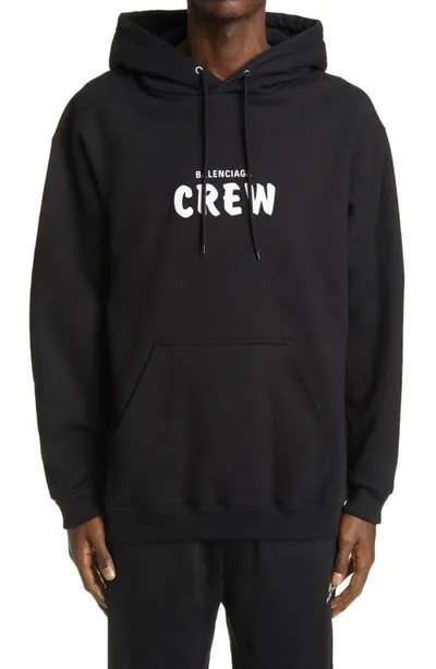 Balenciaga Logo-print Cotton-jersey Hooded Sweatshirt In Black White