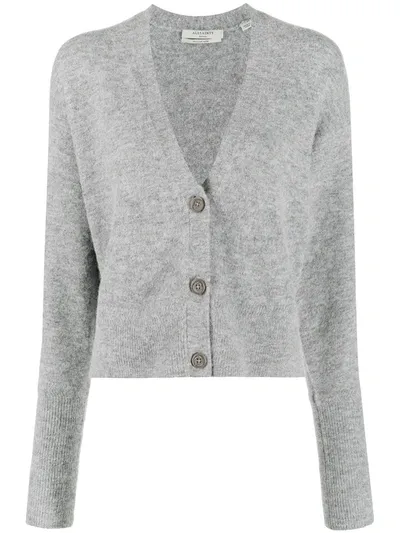 Allsaints V-neck Knitted Cardigan In Grey