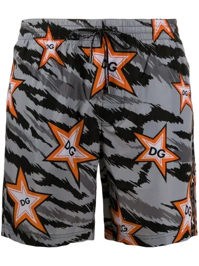 Dolce & Gabbana Star Camouflage Beach Shorts In Grey