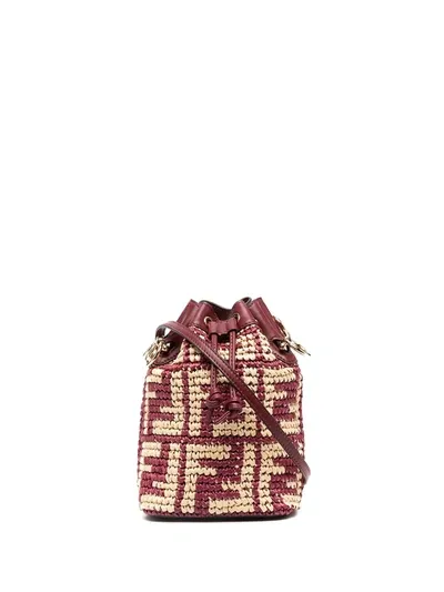 Fendi Ff Straw Bucket Bag In Neutrals